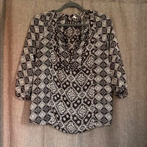Old a navy black and white sheer boho top